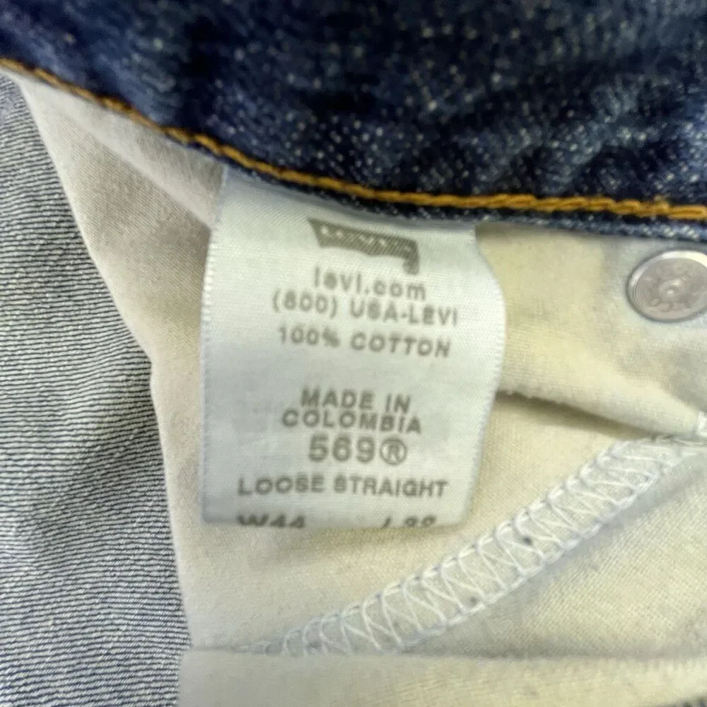 Levis 569 Jeans Mens 44x32 Blue Denim Loose Straight Medium Wash